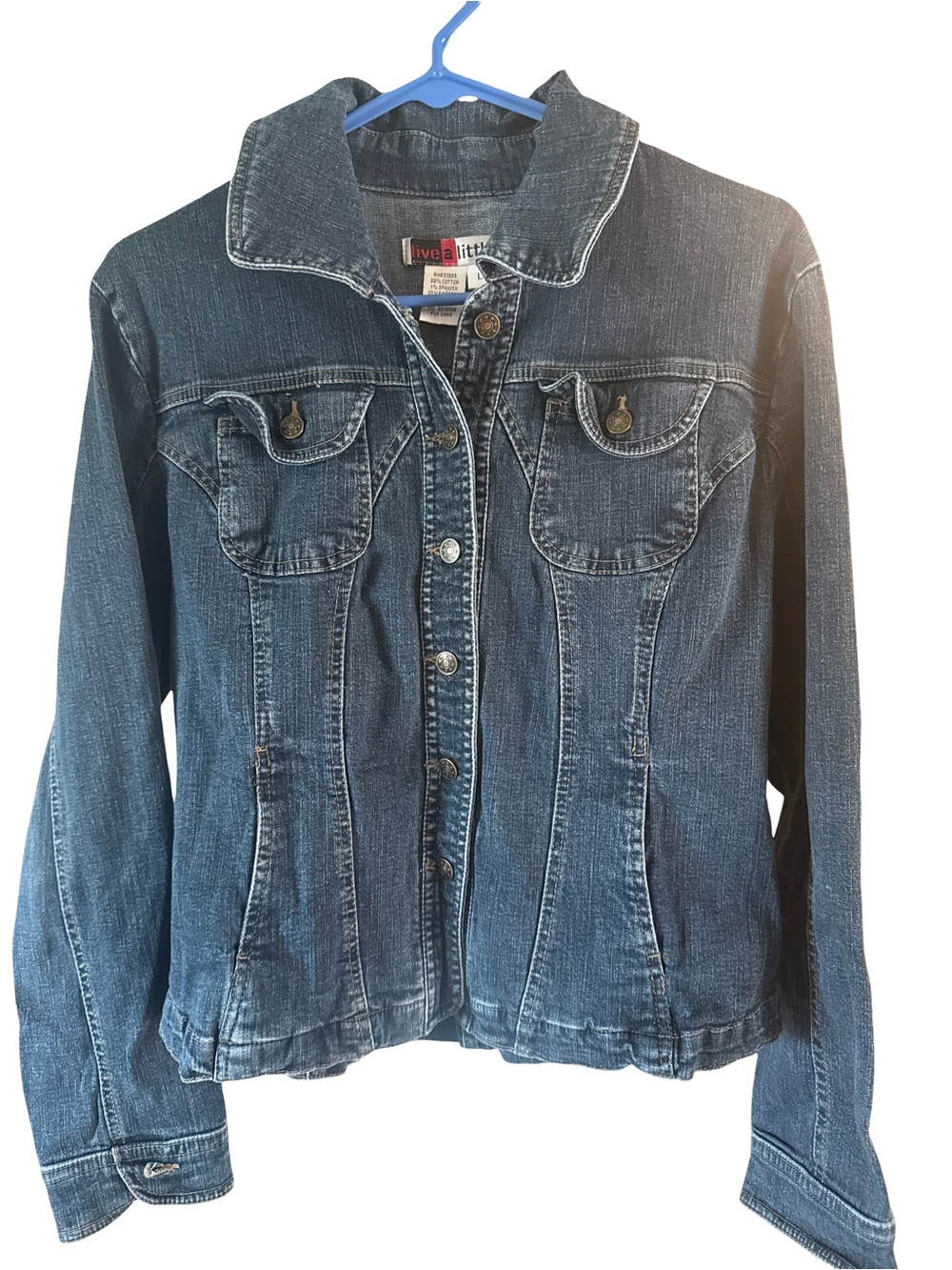 Live a Little women's faded blue denim jacket with button front